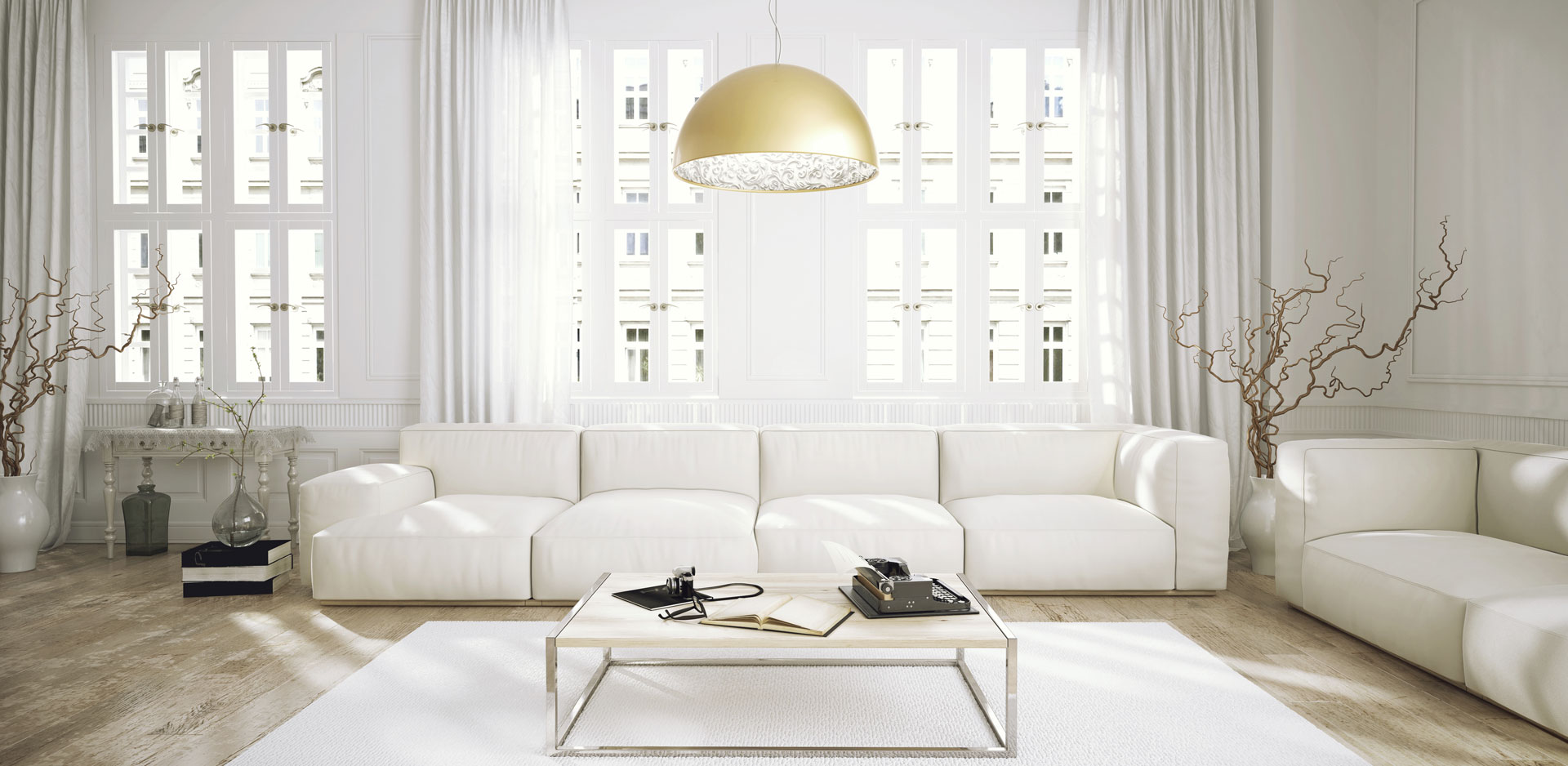 Clean white living room space apartment