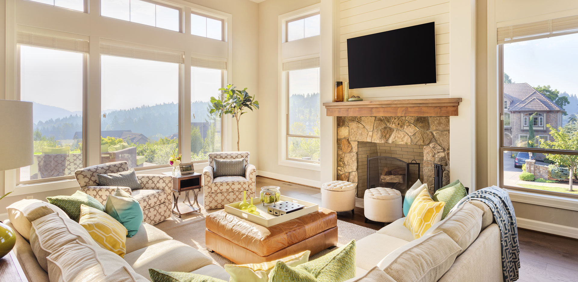 Country style living room with summer colors