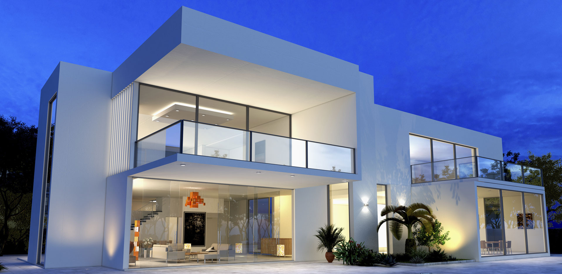 Contemporary mansion with glass windows